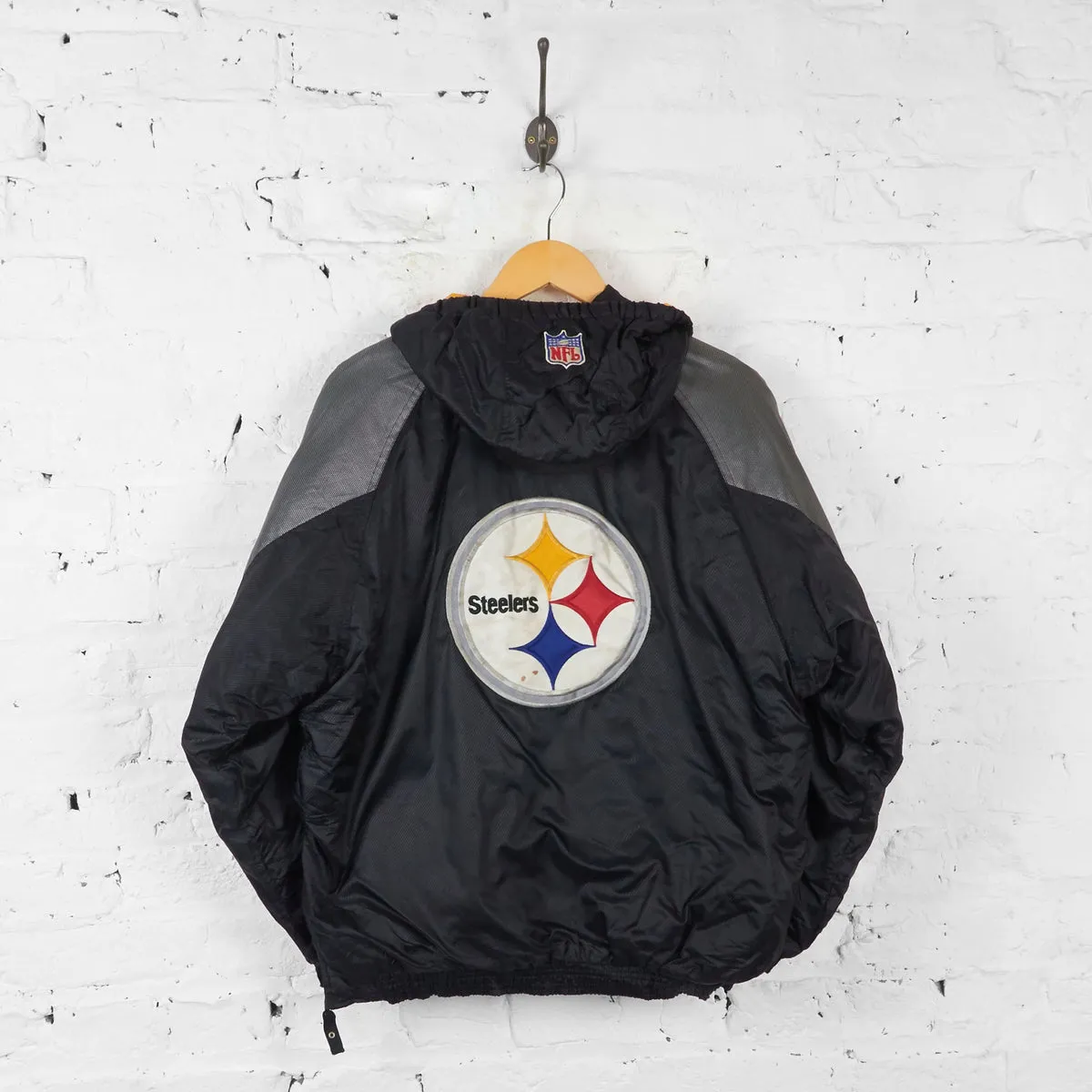 Vintage 1/4 Zip Up Pittsburgh Steelers NFL Padded Jacket - Black - L