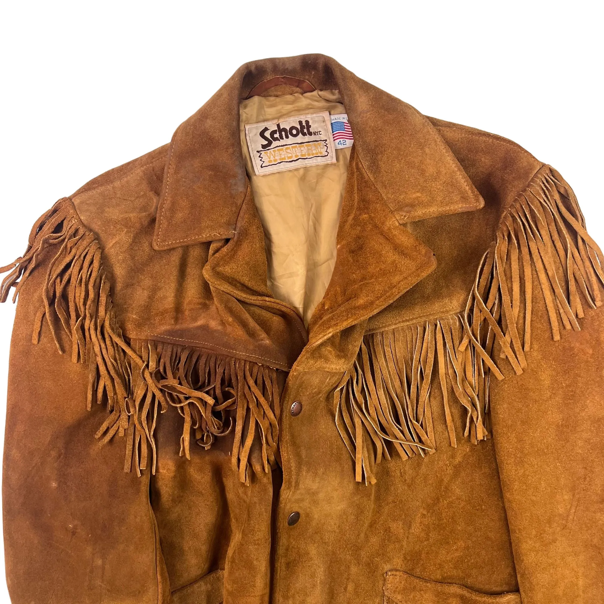 Vintage 70's Schott Western Fringed Suede Leather Jacket Brown