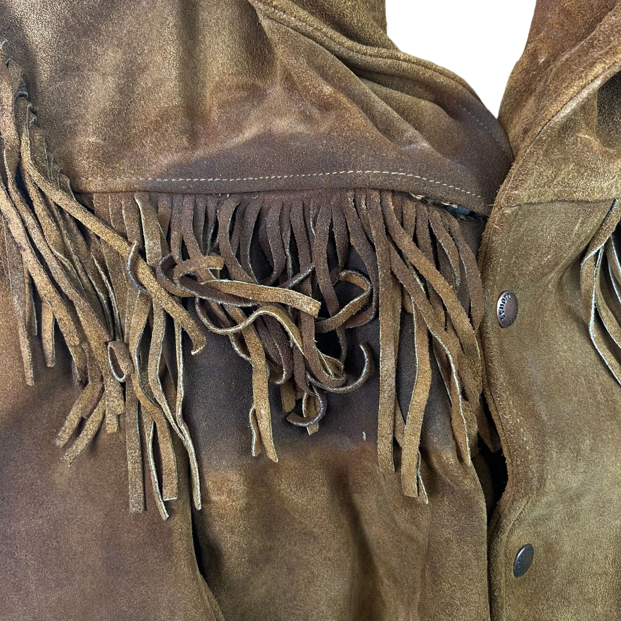 Vintage 70's Schott Western Fringed Suede Leather Jacket Brown