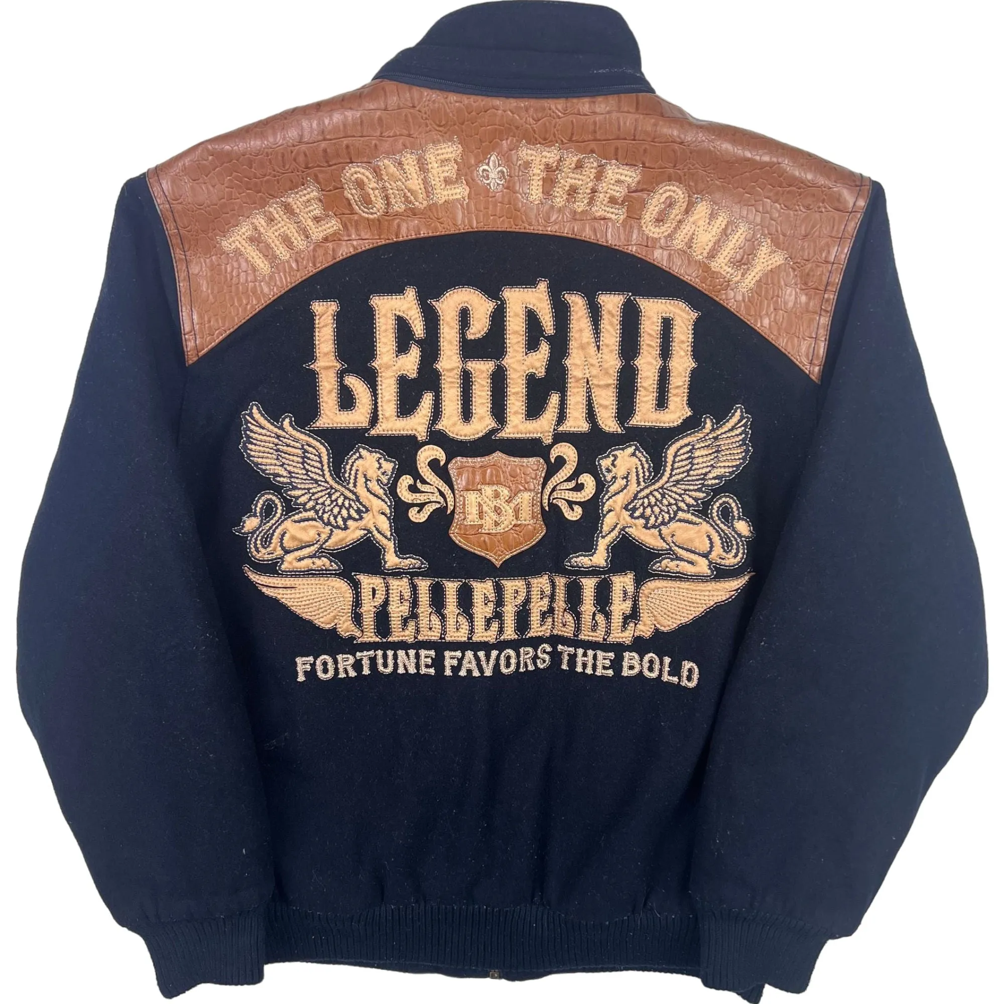 Vintage Pelle Pelle The One The Only Legend Leather Detail Varsity Jacket Navy