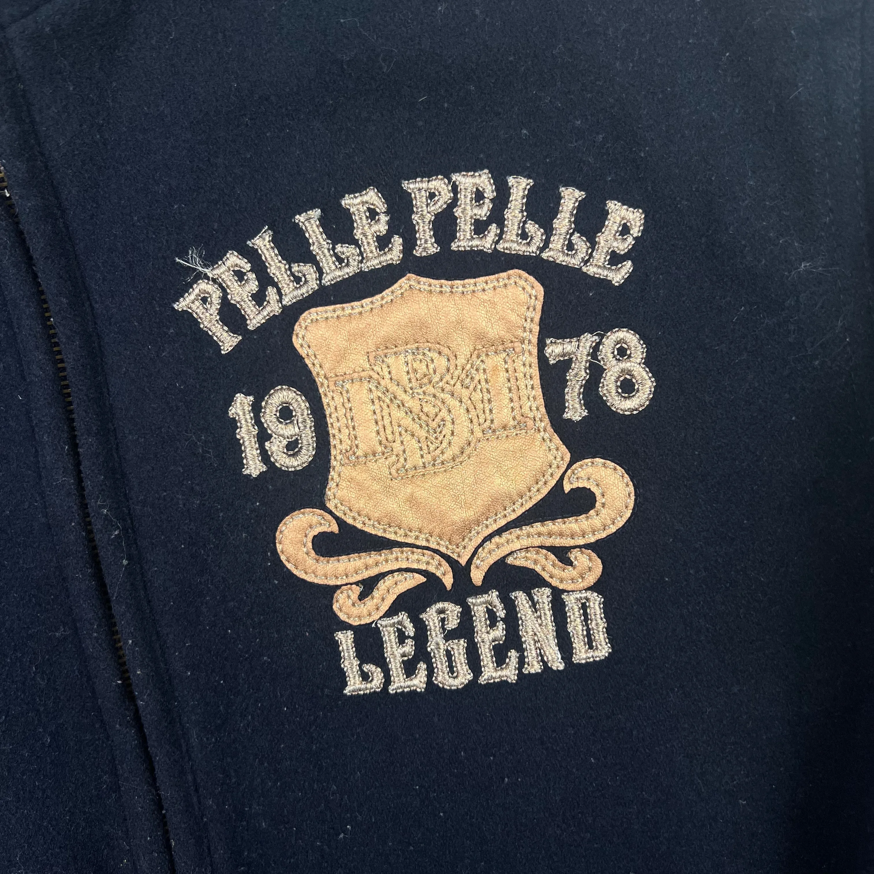 Vintage Pelle Pelle The One The Only Legend Leather Detail Varsity Jacket Navy