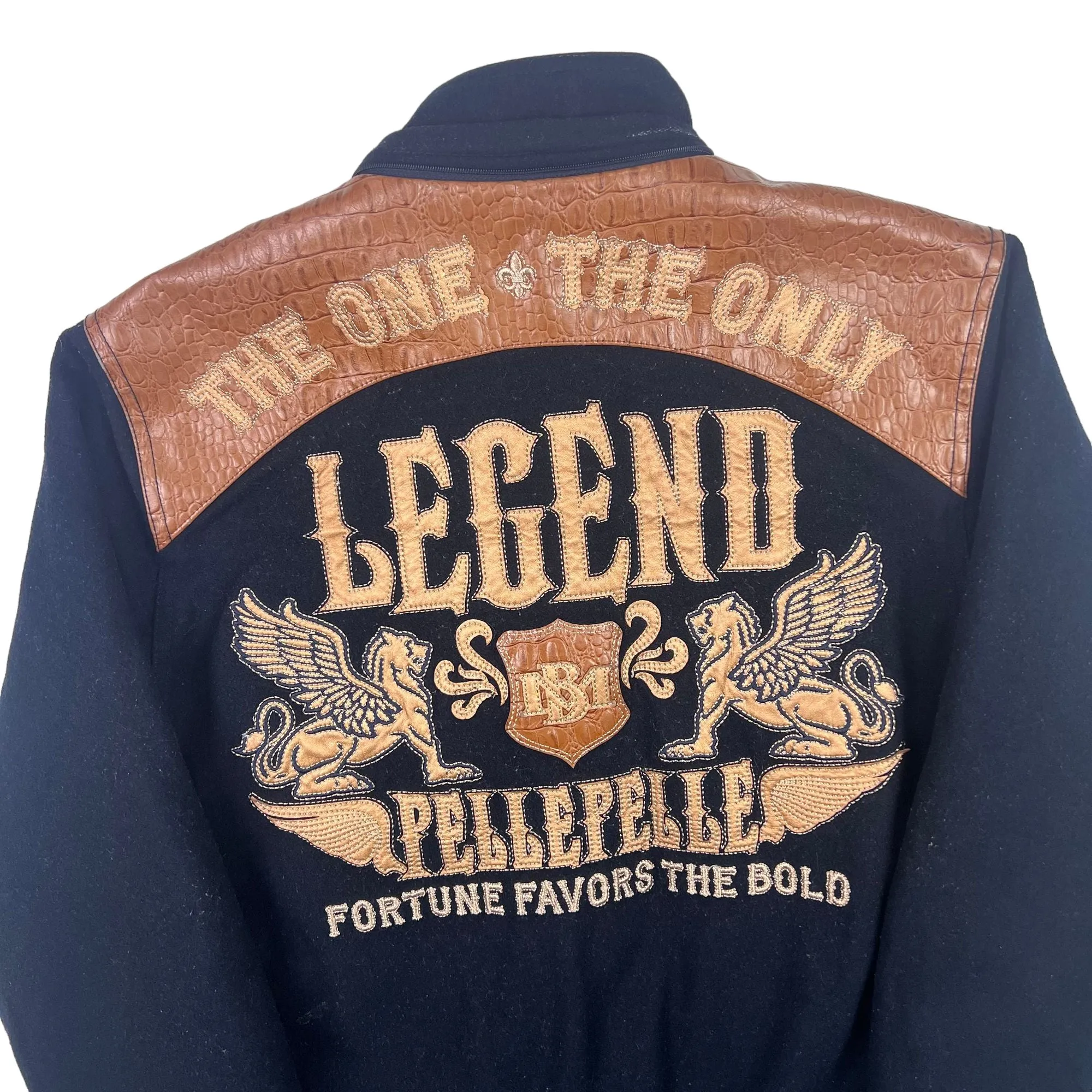 Vintage Pelle Pelle The One The Only Legend Leather Detail Varsity Jacket Navy