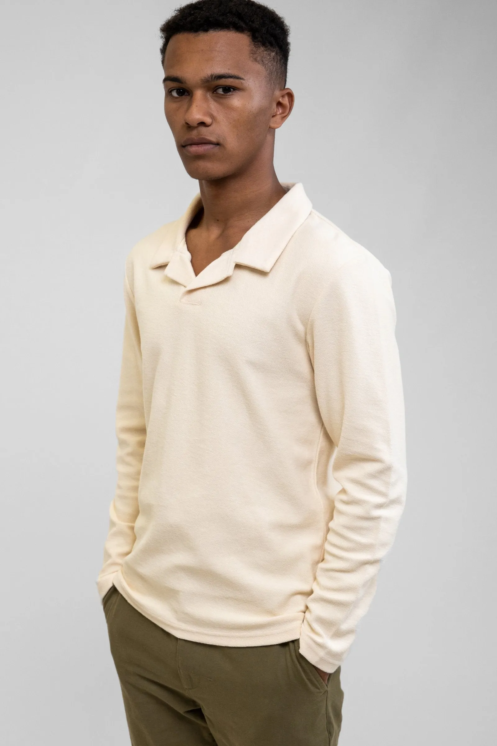 Vintage Terry LS Polo Bone