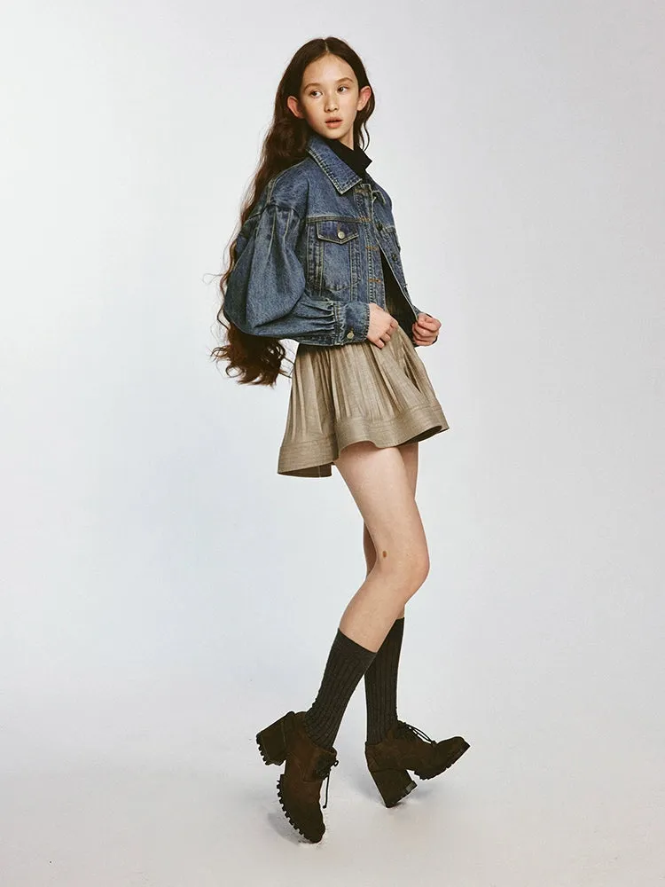 Volume Sleeve Denim Short Jacket