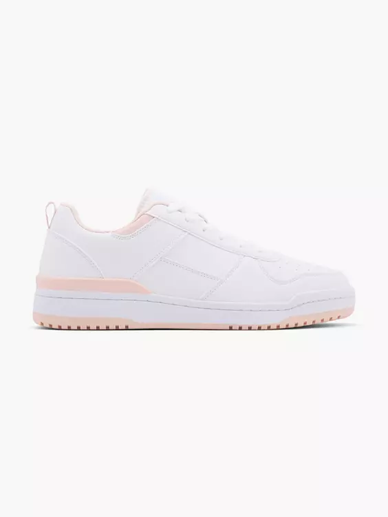 Vty  White/Pink Court Lace Up Trainers