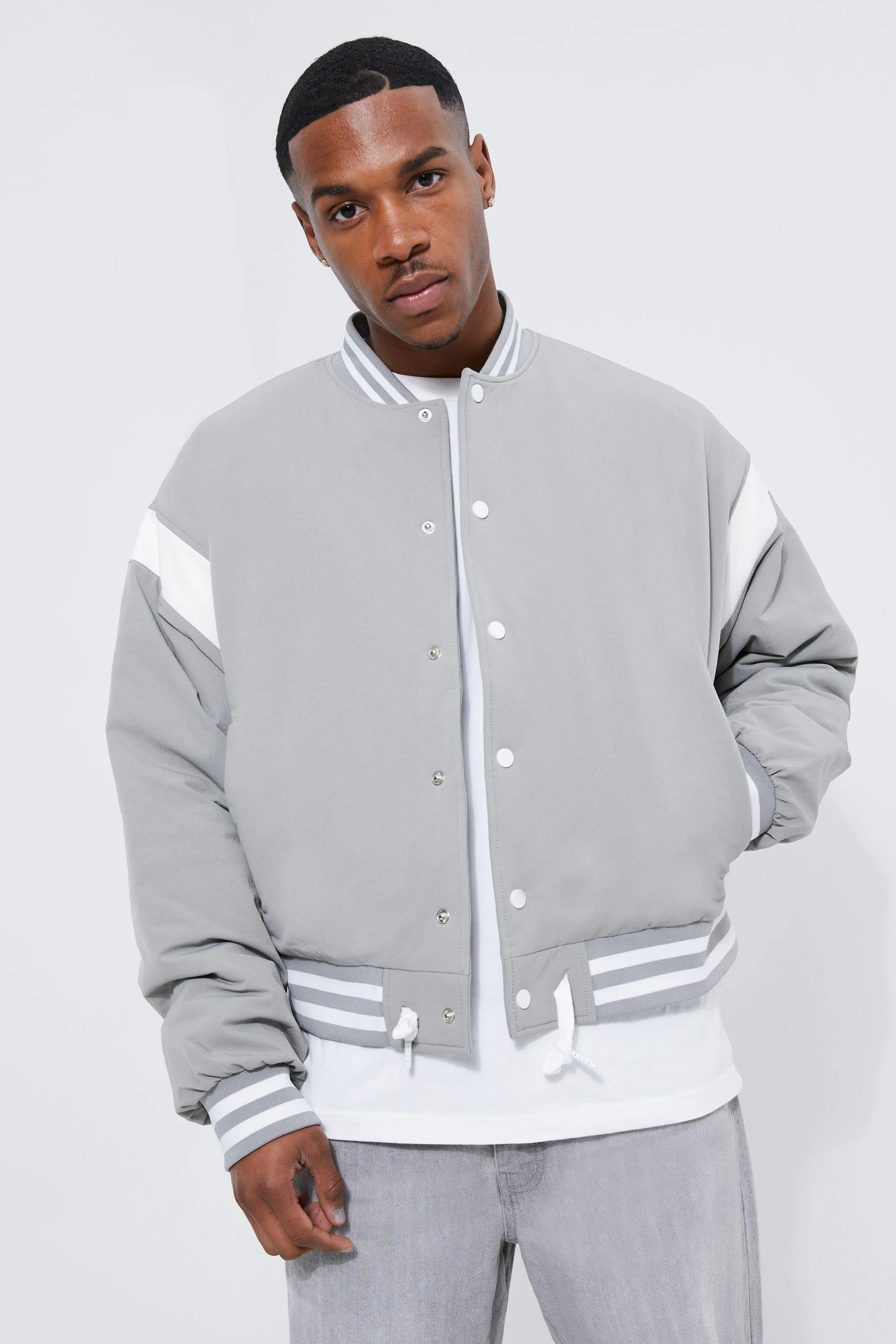 Washed Nylon Bomber With Contrast Trims