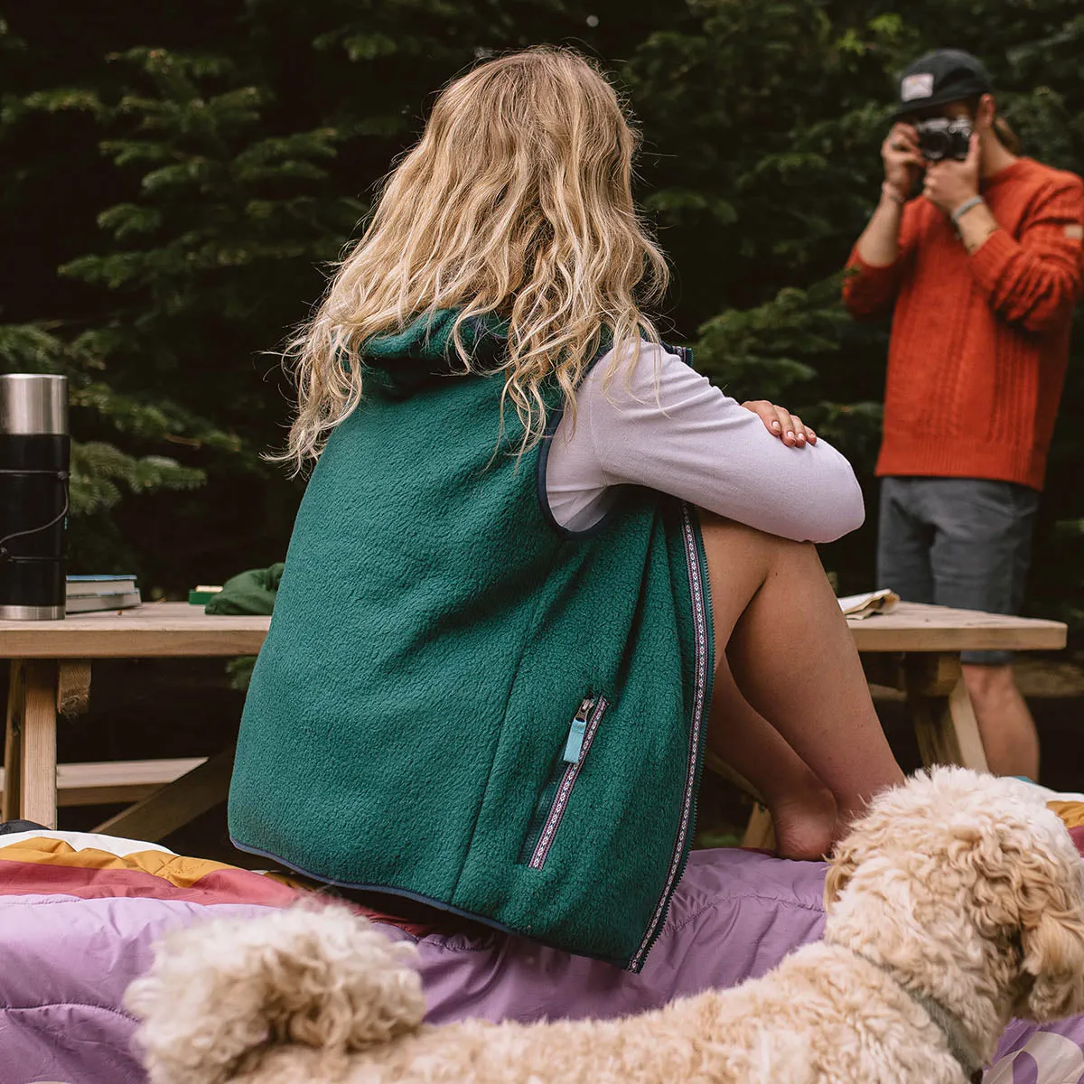 Waters Hooded Recycled Sherpa Fleece Vest - Storm Green