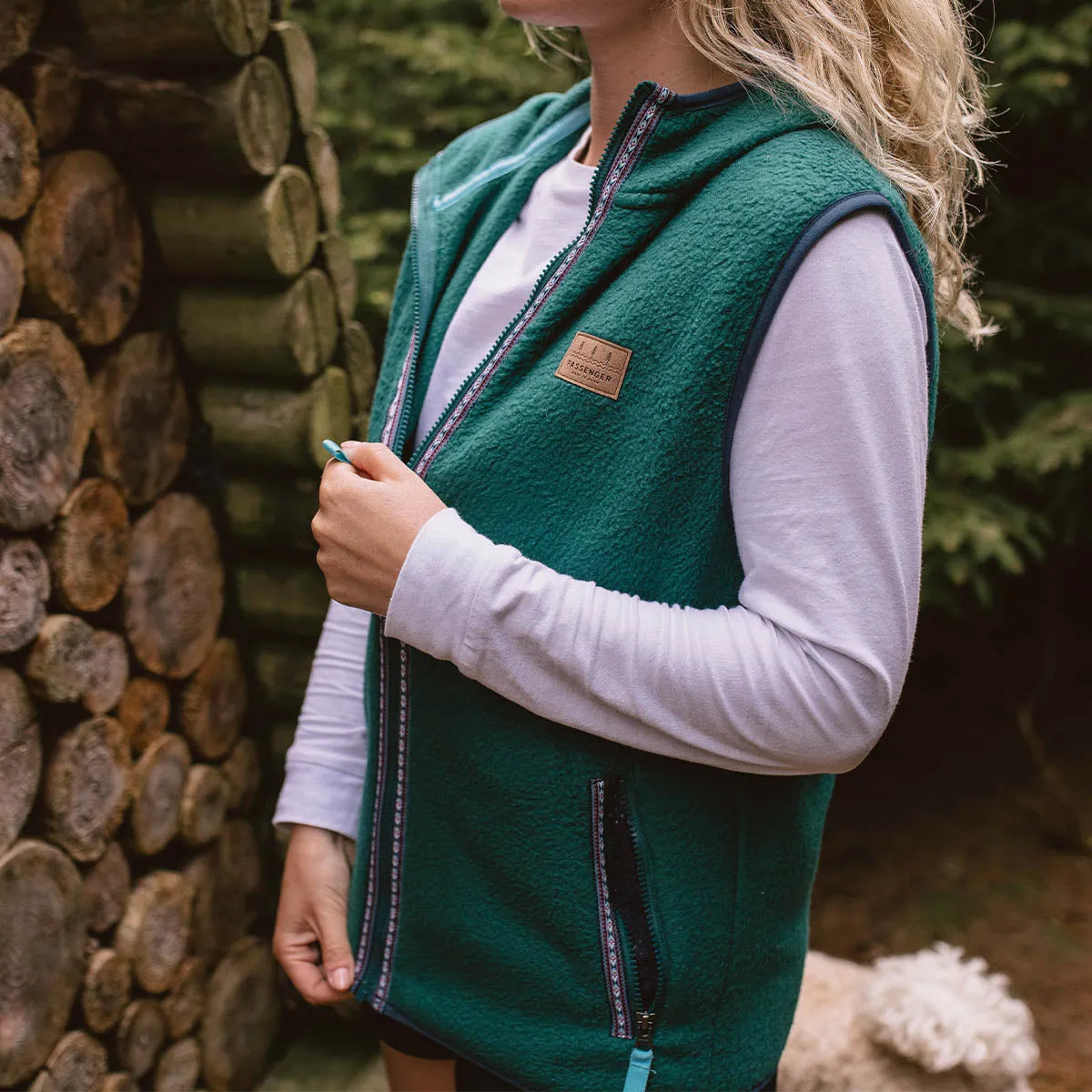 Waters Hooded Recycled Sherpa Fleece Vest - Storm Green