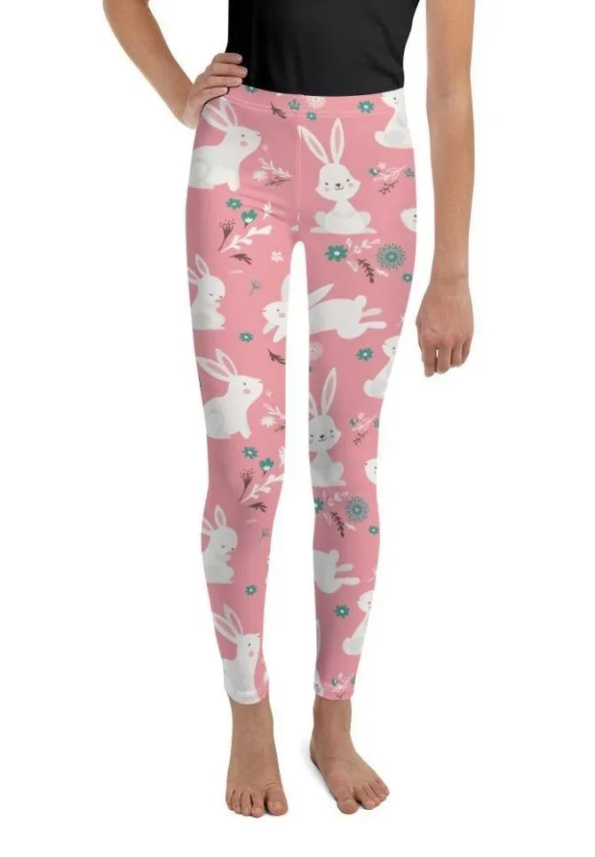 White Easter Bunnies Youth Leggings