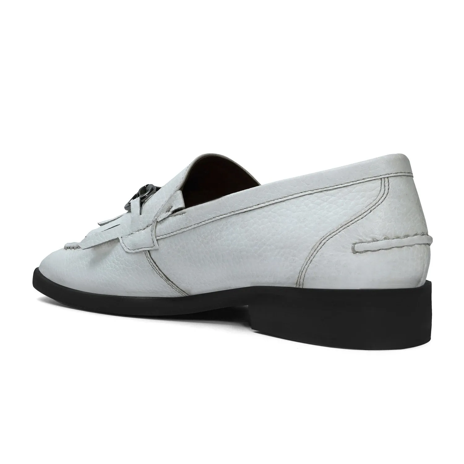 White Slip-On Shoes with Fringes & Horse-Bit Buckle Detailing