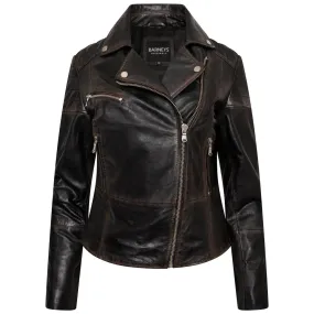 Women's Washed Petite Clara Leather Biker Jacket - Barneys Originals