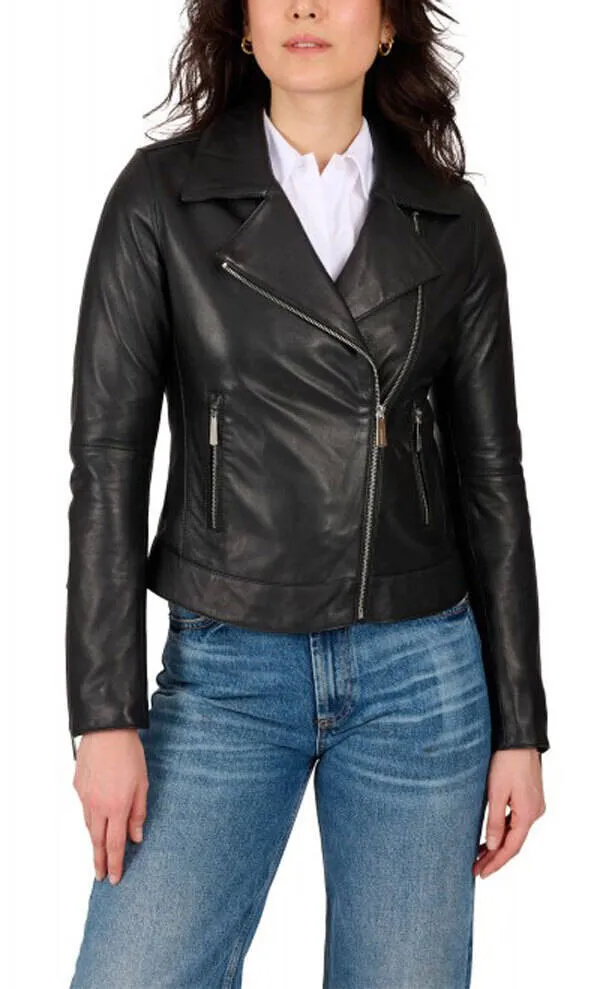 Women's black leather jacket in Oakwood biker style \64792\