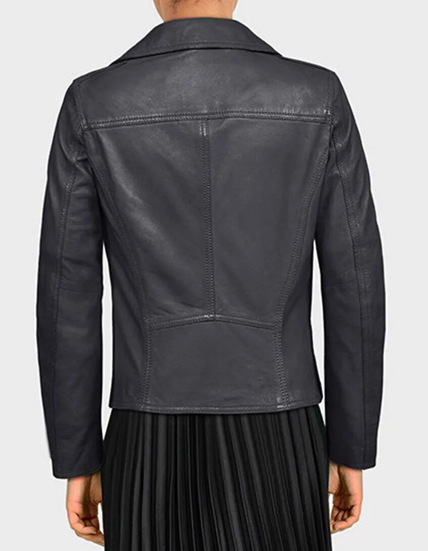 Women's black leather jacket in oakwood club metal biker style