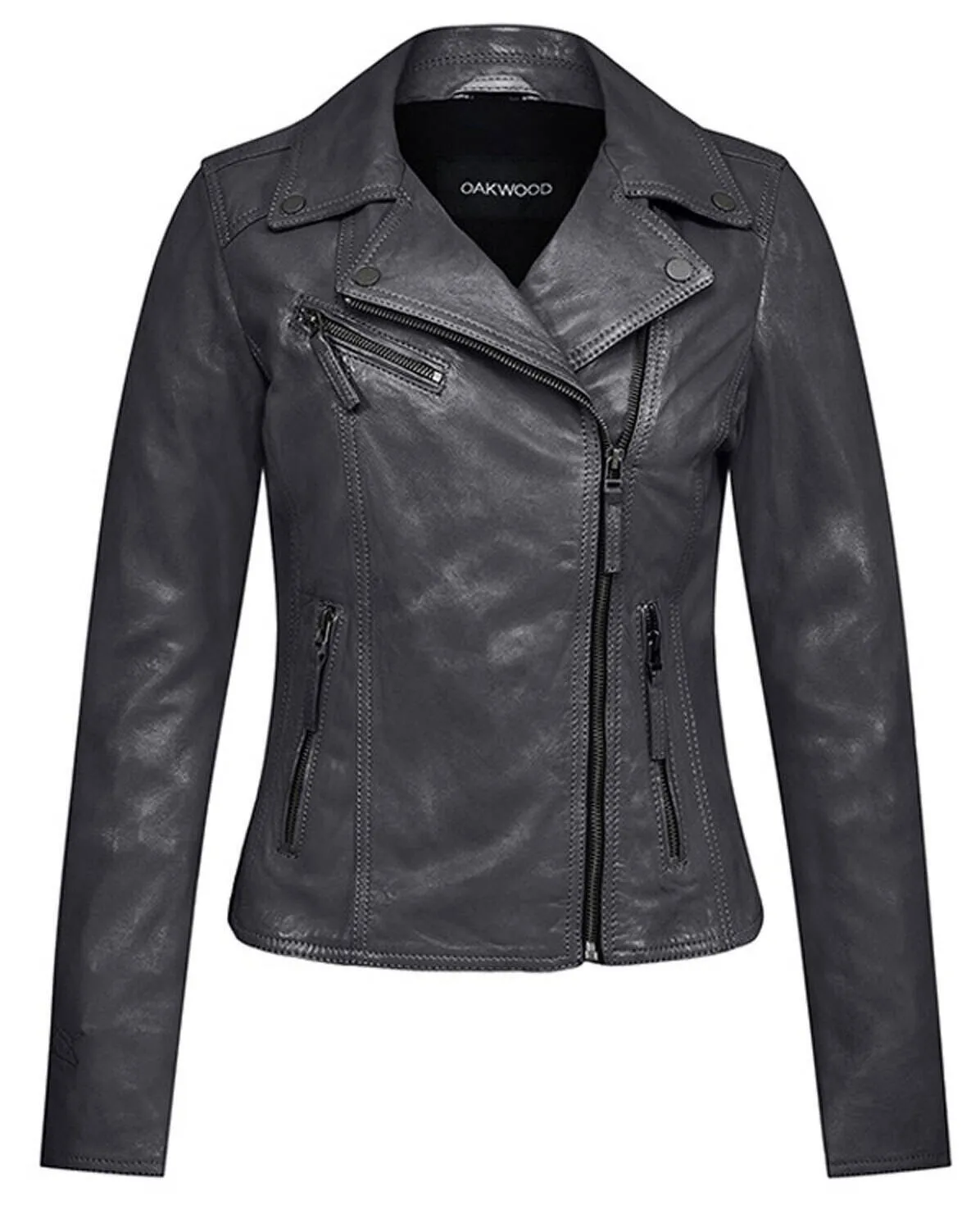 Women's black leather jacket in oakwood club metal biker style