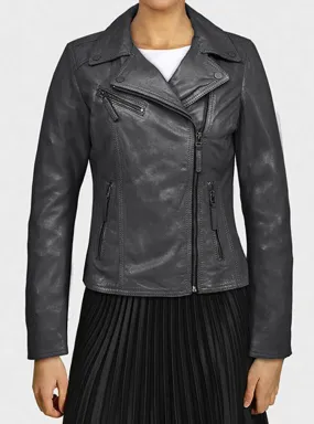 Women's black leather jacket in oakwood club metal biker style