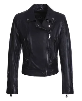 Women's black strech leather jacket martina biker style