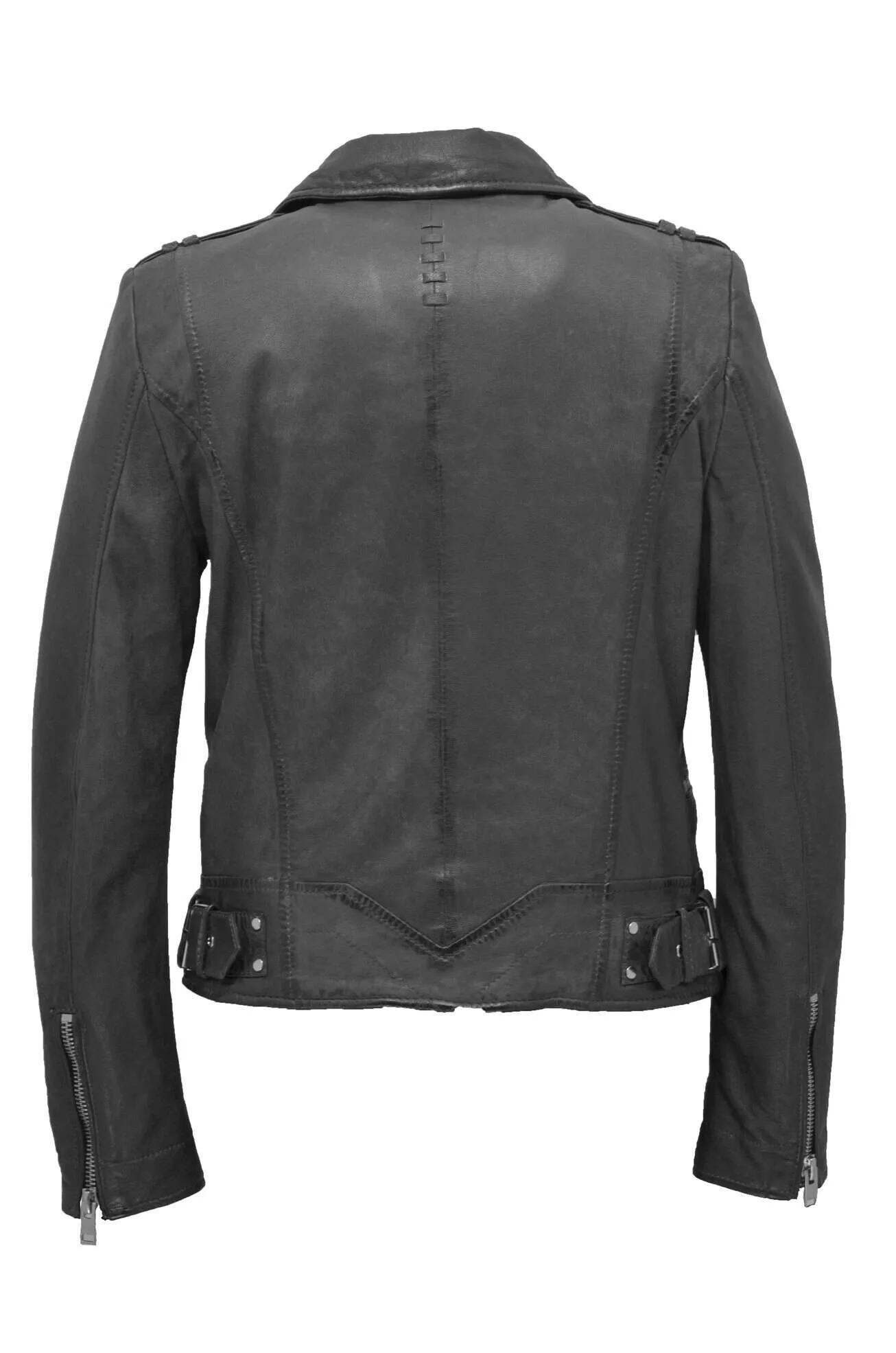 Women's gray biker style leather jacket 2101-0176