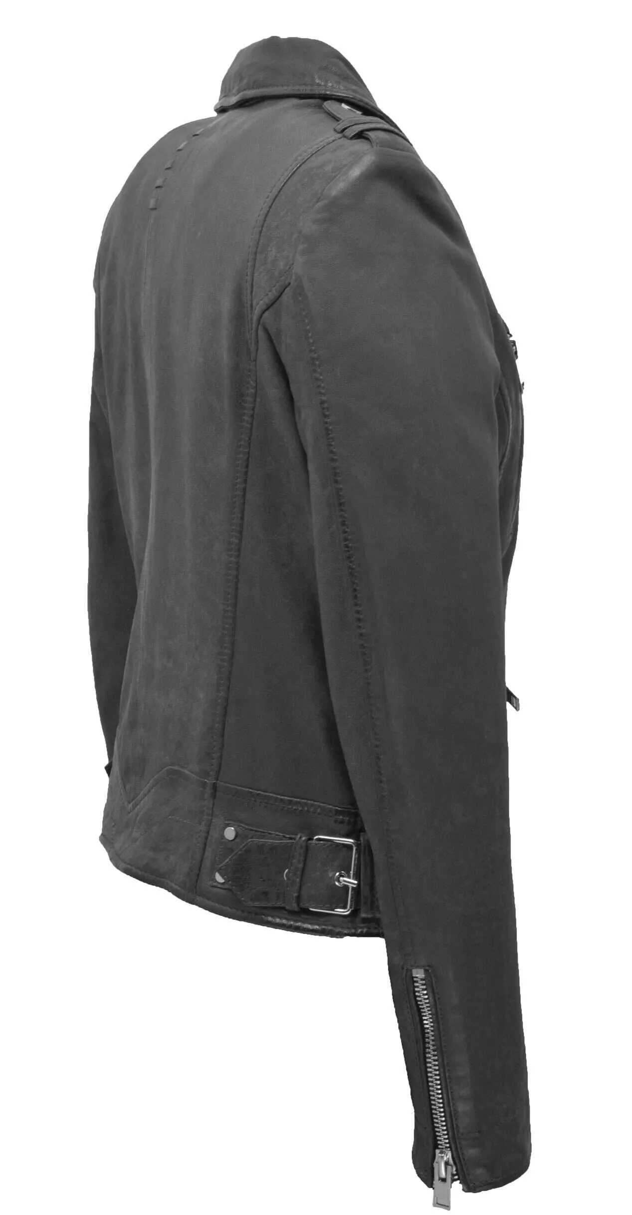 Women's gray biker style leather jacket 2101-0176