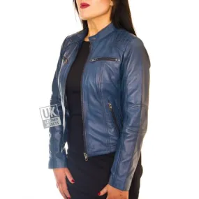 Womens Leather Biker Jacket - Jasmine - Blue | Free UK Delivery