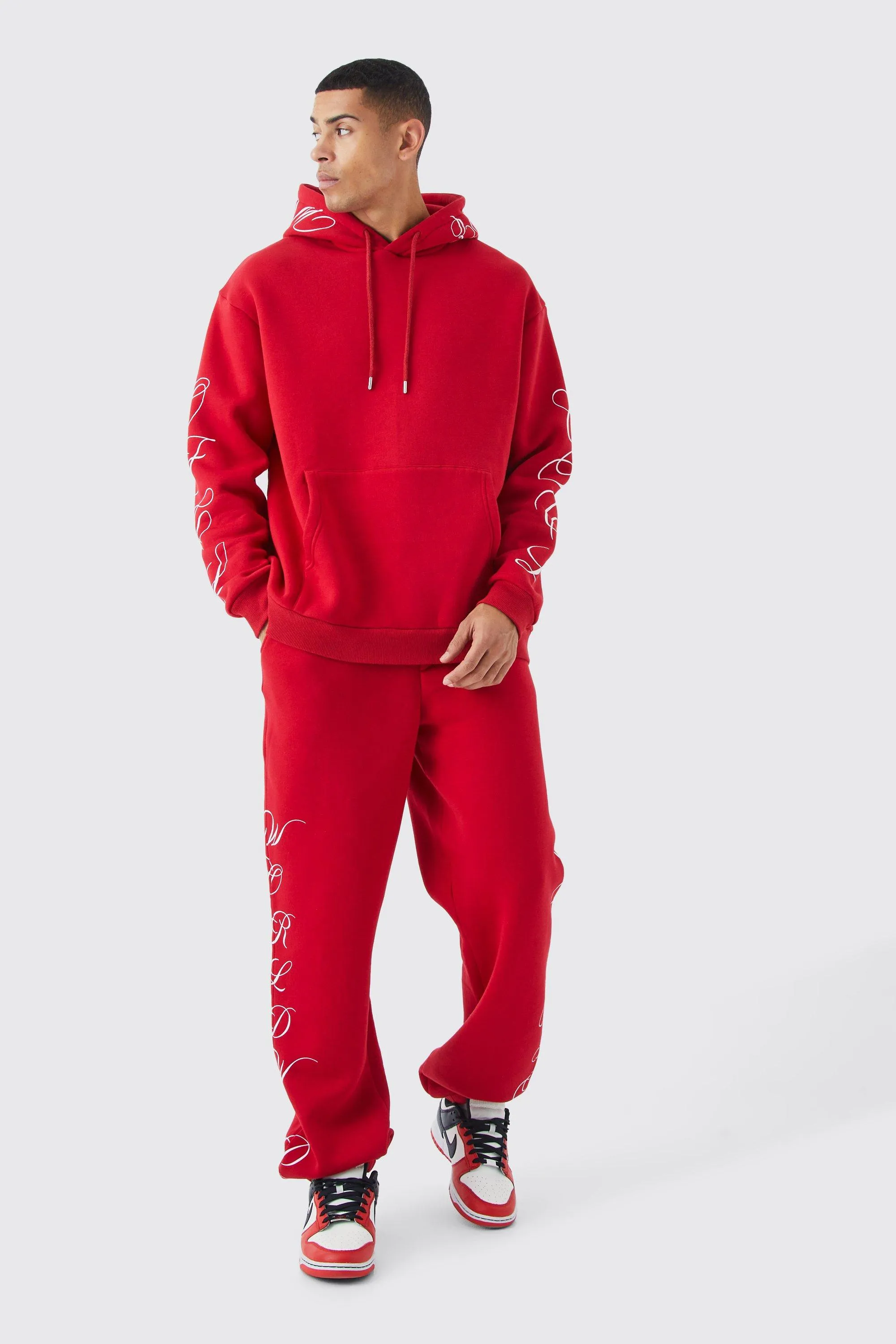 World Wide Script Oversized Hooded Tracksuit | boohooMAN UK