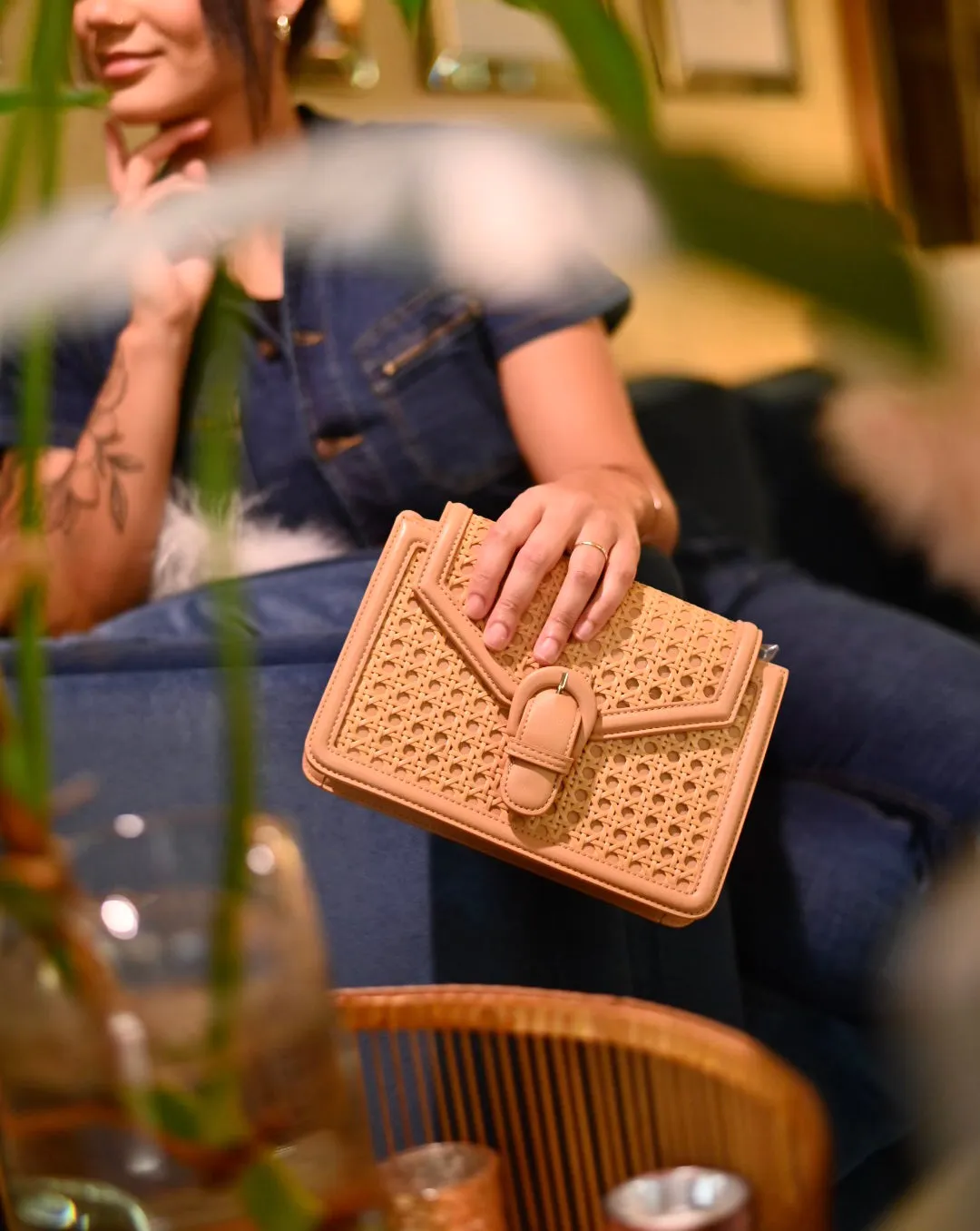 Woven Pattern Rectangle Clutch