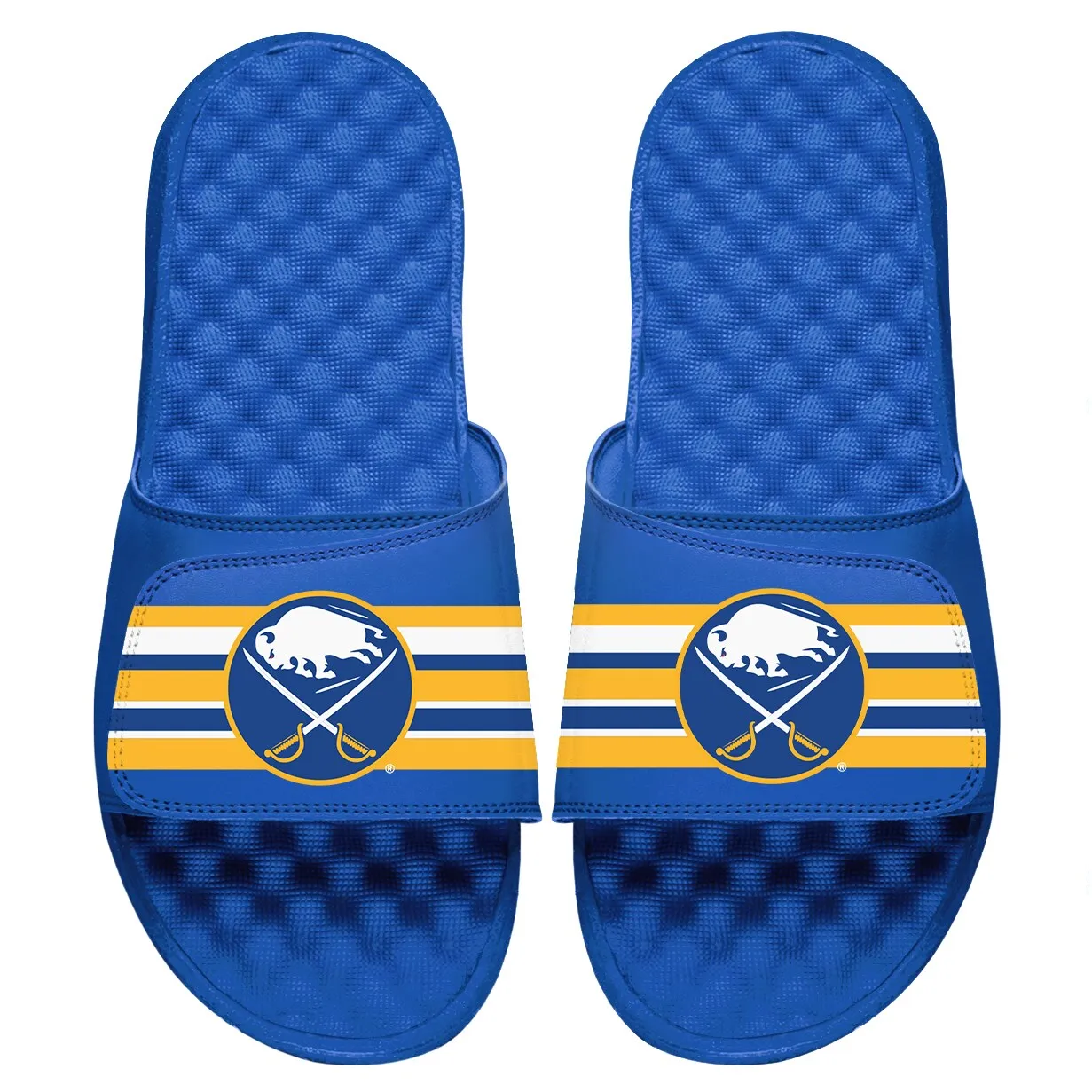 Youth Buffalo Sabres ISlide Royal Stripe Logo Slide Sandals