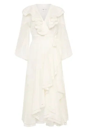 --Zoe Ruffle Wrap Midi Dress-